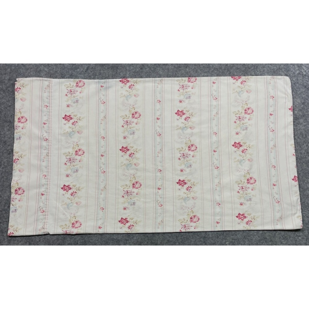 Vintage Ralph Lauren Josie Standard Pillowcase Pink Cottage Rose Floral Stripe - Picture 3 of 5